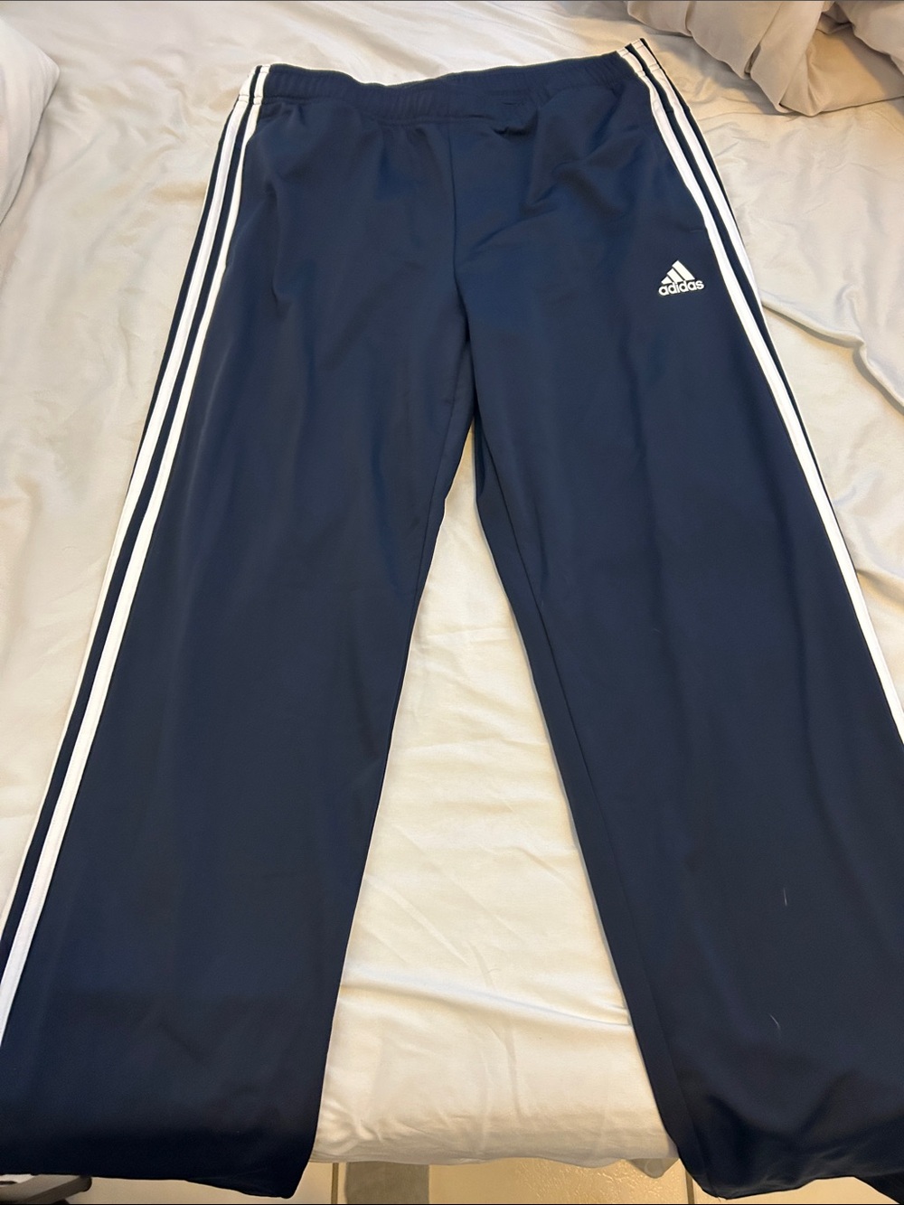 Adidas Men’s Blue Track Pants with White Stripes